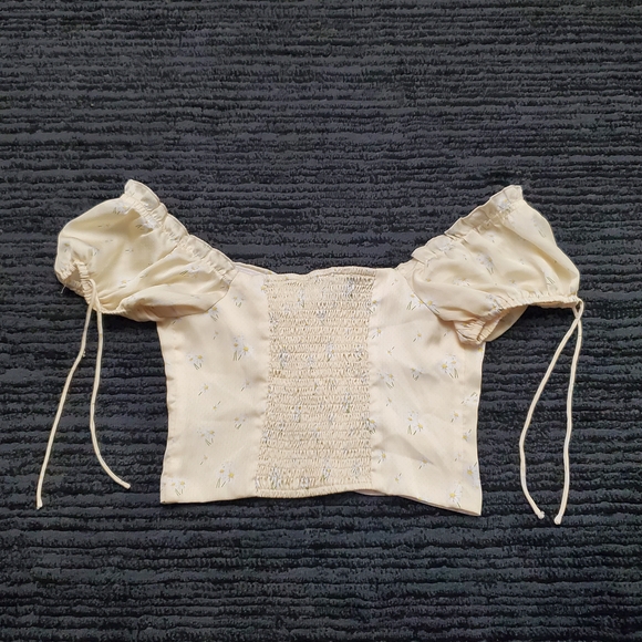 Princess Polly Size 4 Yellow Allyson Floral Print Hook & Eye Corset Crop Top - Picture 4 of 7